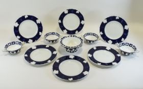 A Fine Hand Painted Set of Six Cobalt Blue and White Porcelain Plates + 4 Matching Cobalt Blue and