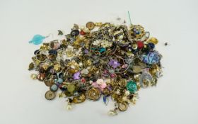 Bag Containing A Quantity Of Vintage Earrings To Include Studs, Clip On, Screw Back,