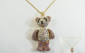 Pink and Multi Crystal Teddy Bear Pendant and chain,