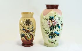 Victorian Painted Milk Glass Vases ( 2 ) In Total,