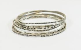 A Collection of Six Vintage Silver Bangles. All Fully Hallmarked.