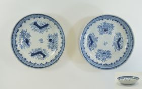 Chinese Pair of 19th Century Underglaze Blue and White Dishes - Batwing Decoration,