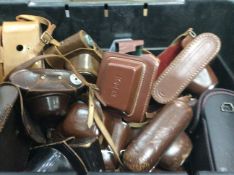 Box Containing A Quantity Of Camera & Accessory Cases Mostly Vintage Leather To Include Elca II,