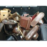 Box Containing A Quantity Of Camera & Accessory Cases Mostly Vintage Leather To Include Elca II,