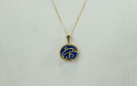 Ladies 9ct Gold Circular Dolphin Pendant Attached to a 9ct Gold Chain. Fully Hallmarked.