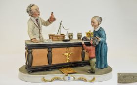 Capodimonte Large Figure Depicting chemist scene with Chemist at bench,