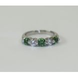 18ct White Gold Set 5 Stone Emerald and Diamond Ring, The Three Emeralds of Good Colour,