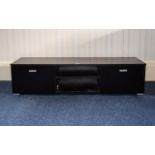 Modern Black Matt & Gloss Contemporary Low Side Table/Cabinet With Central Shelf Between Two