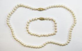 White Cultured Fresh Water Pearl Necklace and Matching Bracelet,