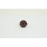 9ct Gold Dress Ring, Silver Mount Set With Garnet Coloured Cluster, 9ct Gold Shank,