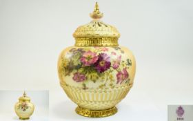 Royal Worcester Hand Painted Reticulated Blush Ivory Large Pot Pouri with Painted Gold Highlights '