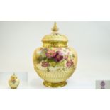 Royal Worcester Hand Painted Reticulated Blush Ivory Large Pot Pouri with Painted Gold Highlights '