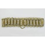 Antique Silver and Silver Gilt Handmade and Ornate Bracelet, Attached Safety Chain.