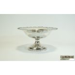 George V Silver Pedestal Bowl with Fancy Ornate Embossed Shaped Border on Circular Base.