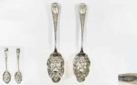 George III - Fine Pair of Silver Fruit / Berry Serving Spoons. Hallmark London 1796. Maker W.