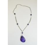 Large Purple Agate Pendant Necklace,