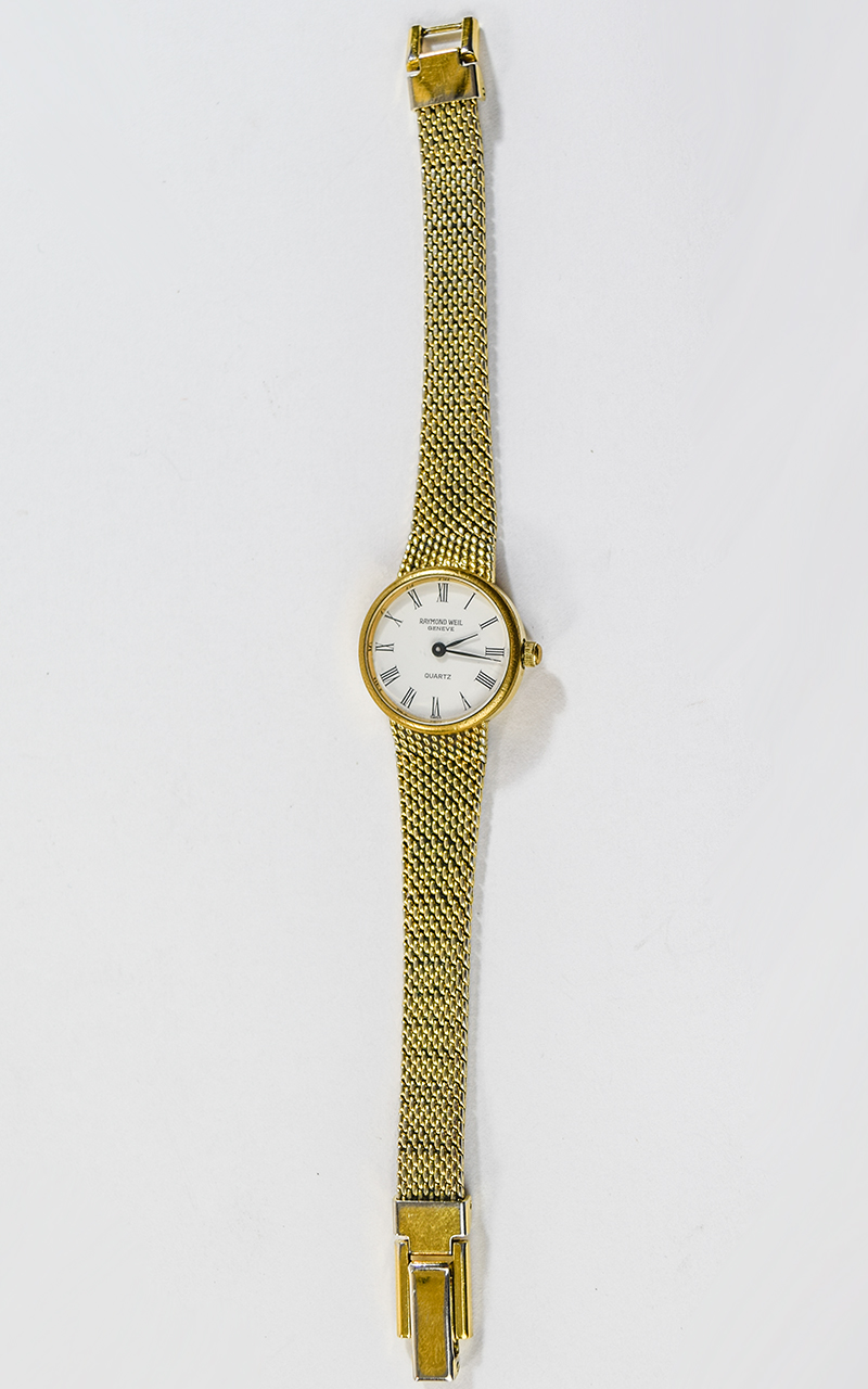 Raymond Weil 18ct Gold Plated Quartz Ladies Wrist Watch with Integral 18ct Gold Plated Mesh