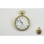 Art Nouveau 18ct Gold Plated Very Fine Keyless Open Faced Pocket Watch with Stylish Embossed
