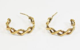 Pair Of 9ct Gold Plaited Hoop Earrings Approx 2cm Diameter, 5mm Width, 4g,