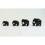 Elephant Family of Ebony and Bone Figure ( 4 ) In Total. c.