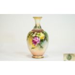 Royal Worcester Hand Painted Small Vase ' Roses ' Stillife, Date 1909 & Shape 286. Unsigned, 4.