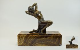 Art Deco - Continental School Nice Quality Bronze Figure of a Semi-Naked Female Dancer. c.