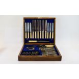 Canteen Of Cutlery Oak Case Velvet Lined Fitted Interior Containing A Fully Fitted And Stocked,