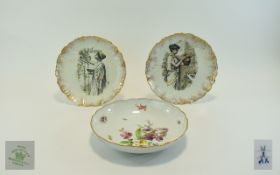 Meissen (2nd) 'Deutsche Blumen' Serpentine Rim Bowl together with a pair of Aesthetic plates