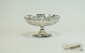Mappin & Webb Small - Nice Quality Silver Tazza with Openwork Key Design to Bowl - Circular Base.