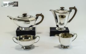 George VI 4 Piece Silver Tea Service, Art Deco lines. Hallmark Sheffield 1943, Makers F.C.