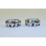 18ct White Gold Set Tutti - Frutti Style Pair of Clip on Earrings, Set with Rubies,