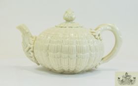 Belleek - Late 19th / Early 20th Century Large Shell Teapot. Second Printed Mark 1891 - 1926.