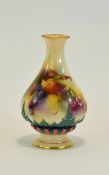 Royal Worcester Hadley Ware Hand Painted Small Globular Shaped Vase ' Black Berries and Leaf's '