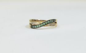 Le Vian 14ct Strawberry Gold Emerald and Diamond Crossover Ring.