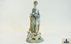 Lladro Porcelain Tall Figurine ' Countryside Shepherd Boy with Sheep ' and Lamb,