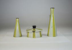 4 Piece Midwinter Cruet Set, Yellow and Cream Pattern, Jessie Tait Design,