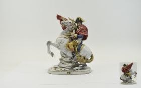 Napoleon on Horseback - Hand Painted and Fine Porcelain Figure. Late 19th Century.