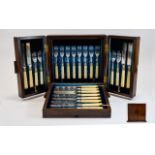 Victorian Nice Quality Mahogany / Cased Box - Containing 24 Piece Ivory Handle and Chased Steel Set