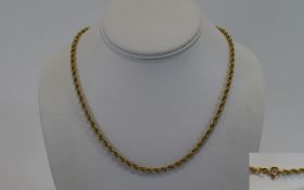 9ct Yellow Gold Rope Chain. Fully Hallmarked. 12.9 grams. 18 Inches In Length.