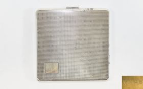 Modern Silver Hallmarked Cigarette Case, Engine Turned Case, Gilt Interior, 3¼ Inch Square,