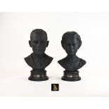 Royal Doulton Ltd Edition Pair of Black Basalt Busts of Queen Elizabeth II and R.H The Duke of