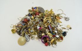 Bag Containing A Quantity Of Vintage Earrings To Include Studs, Clip On, Screw Back, Pairs And