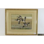 Rulston Gudgeon Scottish Artist 1910 - 1984 ' Canadian Geese In Flight ' Watercolour. Signed,