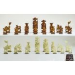 Chinese - Finely Carved Ivory Chess Set. c.1920's / 1930's.
