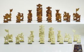 Chinese - Finely Carved Ivory Chess Set. c.1920's / 1930's.