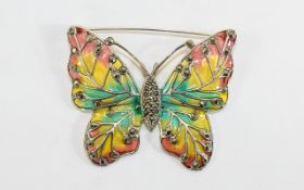 Large Silver Butterfly Enamel Brooch. Pr