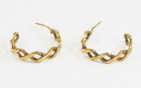 Pair Of 9ct Gold Plaited Hoop Earrings A