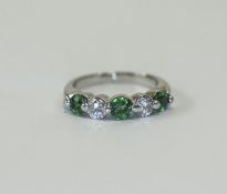 18ct White Gold Set 5 Stone Emerald and