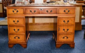 Modern Pedestal Writing Desk Brown leath