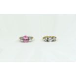 " Tru Diamonds " Two Gilt Metal Dress Rings Set With Faceted Crystal Stones,